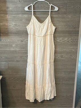 Women’s White Maxi Slip Dress with Lace Trim